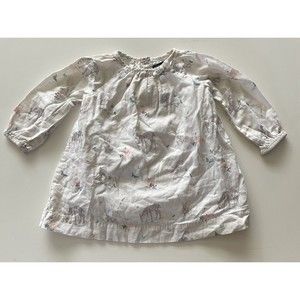 Baby Gap Dress Girls 6-12 mos White Woodlands Pattern Lined Cotton Long Sleeve